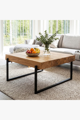 Konferenčný stolík z dubových trámov s kovovými nohami 60 x 60 cm